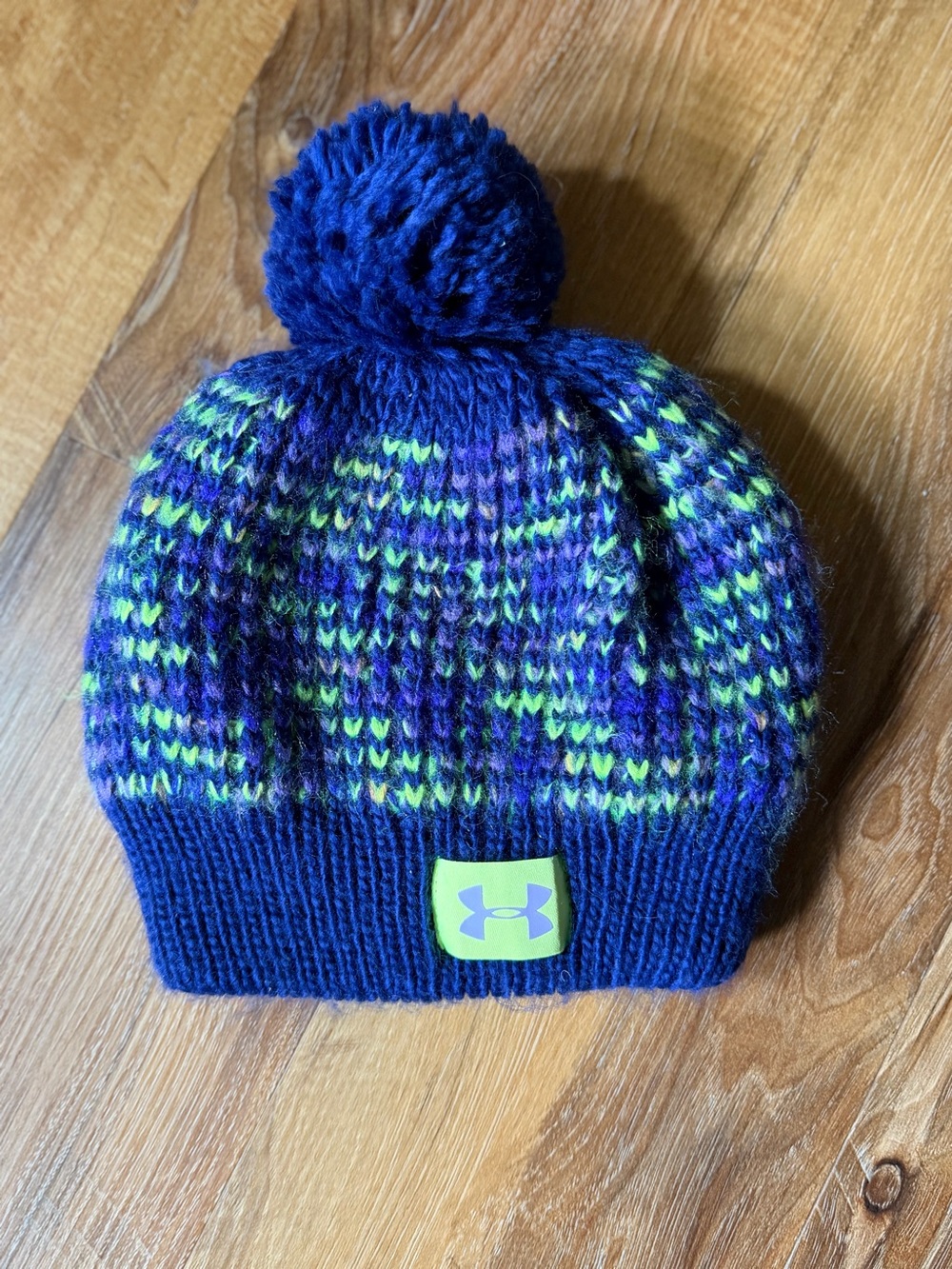 Under Armour Little Kids Blue/Purple & Neon Green Pom Knit Beanie
